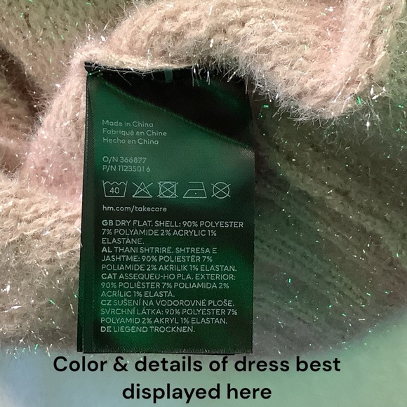 H&M Pale Pink Glittery Fuzzy Long Sleeve Sweater Dress Large L for Women - Picture 7 of 16